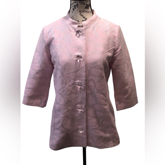 Lilly Pulitzer Womens Sz 2 Elegant Pink and Silver Blazer Clear Buttons Pleated - Picture 1 of 6